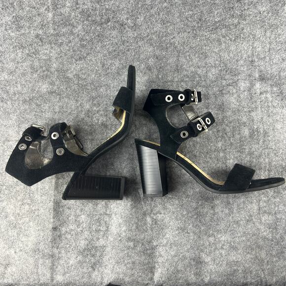 SAM EDELMAN Enya Ankle Strap Sandal Grommet Black Suede Leather Size 7 - Picture 2 of 7